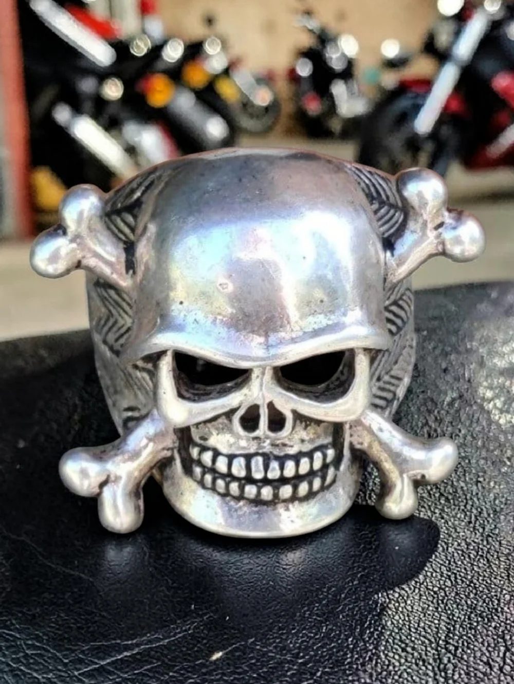 Sterling Silver WTS Watson Skull And Crossbones Biker Ring